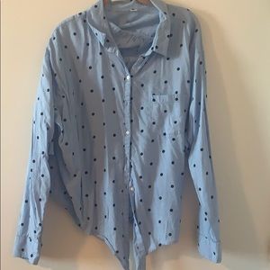 Long sleeve navy and polka dot top
